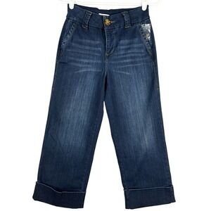 NWOT Maurices Women's Navy Cropped Pants Size 4 Cuffed Straight Mid Rise Stretch